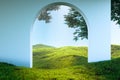 Arch Or Door To heaven Meadow. Beautiful Landscape, Happy Afterlife. 3d rendering