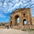 Arch of Hadrian in the ancient Jordanian city of Gerasa, preset-day Jerash, Jordan. It is located about 48 km north of Amman