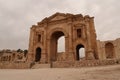 The arch of Hadrian, entrance gate to the ancient site of Gerasa, Jerash, Jordan Royalty Free Stock Photo