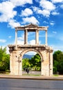 Arch of Hadrian known as Hadrian`s Gate as gateway to Temple of Olympian Zeus in Athens, Greece Royalty Free Stock Photo