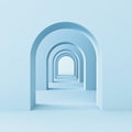 Arch hallway corridor abstract blue background minimal conceptual Royalty Free Stock Photo