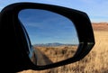 Mountain Range Landscape in Side View Mirror,  Arches National Park, Utah Royalty Free Stock Photo