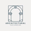 arch logo line art logo vector with emblem template illustration design. pillar icon design