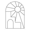 Arch outline logo. Sun and step building. Boho emblem. Bohemian sign. Editable stroke. Isolated vector illustration