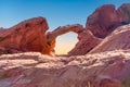 Arch Rock Desert sandstone rock formations in the Valley of Fire State Park in Southern Nevada near Las Vegas. Royalty Free Stock Photo