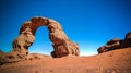 Arch Rock formation aka Arch of Africa or Arch of Algeria with moon at Tamezguida Tassili nAjjer national park Algeria Royalty Free Stock Photo