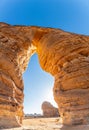 Arch of sandstone elephant rock erosion monolith standing in the desert, Al Ula, Saudi Arabia Royalty Free Stock Photo