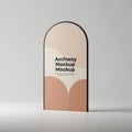 Arch-shaped mockup display featuring a minimalist design with soft beige and peach Royalty Free Stock Photo