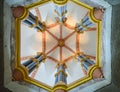 Arch-shaped vault with five blue pillars Royalty Free Stock Photo