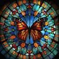 Stained glass window with butterfly. Generative AI. Not based on any actual scene or pattern Royalty Free Stock Photo