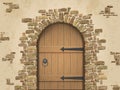 Arch of stone with closed wooden door Royalty Free Stock Photo
