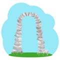 Arch of stones, stones folded in the form of an arch. Vector illustration of a stone arch