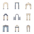 Arch structure icons set, cartoon style