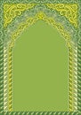 Arch-style Indian green ornaments, template for text.