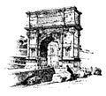 Arch of Titus, honorific arch, vintage engraving