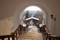 View of the wooden staircase of the Tobolsk Kremlin. Tobolsk, Russia.