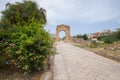 The arch of triumph and the Byzantine road. Roman remains in Tyre. Tyre is an ancient Phoenician city. Tyre, Lebanon