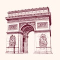 Arch of Triumph, Paris. hand drawn Royalty Free Stock Photo