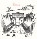 Arch of Triumph Paris vintage illustration drawn