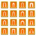 Arch types icons set orange square vector Royalty Free Stock Photo