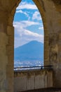 Arch view to the city from ancient castle in Naples, Italy