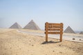 archaeological complex of Great Egyptian Pyramids is located on the Giza plateau, in the Libyan desert, on the left bank of the Royalty Free Stock Photo