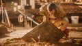 Archaeological Digging Site: Great Male Archeologist Work on Excavation Site, Carefully Cleaning Royalty Free Stock Photo