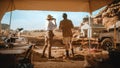 Archaeological Digging Site: Two Great Archeologists Work on Excavation Site, Inspect Newly Royalty Free Stock Photo