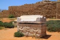 Archaeological discovery of a carved ornamental piece of stone in ancient city of Caesarea