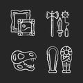 Archaeological excavation chalk white icons set on black background Royalty Free Stock Photo