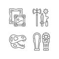 Archaeological excavation linear icons set