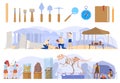 Archaeological excavations in antique ruins, history museum exhibition vector illustration