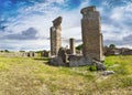 Archaeological excavations of Ostia Antica and beautiful scenery panoramic landscape with the ruins of Marine Door thermal baths Royalty Free Stock Photo