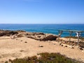 Archaeological excavations of sand on the ocean shore with the horizon view Royalty Free Stock Photo