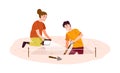 Archaeological excavations, treasure hunt flat vector illustration. Excited archeologists dig out historical discovery