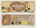 Archaeological museum ticket vector template set