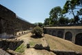 Archaeological ruin of ancient Roman city Pompeii, was destroyed by eruption of Vesuvius, volcano nearby city in Pompeii, Campania Royalty Free Stock Photo