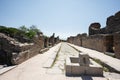 Archaeological ruin of ancient Roman city Pompeii, was destroyed by eruption of Vesuvius, volcano nearby city in Pompeii, Campania Royalty Free Stock Photo