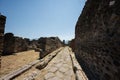 Archaeological ruin of ancient Roman city Pompeii, was destroyed by eruption of Vesuvius, volcano nearby city in Pompeii, Campania Royalty Free Stock Photo