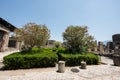 Archaeological ruin of ancient Roman city Pompeii, was destroyed by eruption of Vesuvius, volcano nearby city in Pompeii, Campania Royalty Free Stock Photo