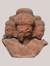 Archaeological sculpture standing of Bust of Brahma, The creator from Indian mythology