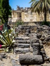 Archaeological site Capernaum, ruins of homes and synagogue, Sea of Galilee in Israel Royalty Free Stock Photo