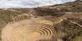 The archaeological site at Moray, travel destination in Cusco region and the Sacred Valley, Peru. Majestic concentric terraces, su Royalty Free Stock Photo