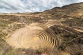 The archaeological site at Moray, travel destination in Cusco region and the Sacred Valley, Peru. Majestic concentric terraces, su Royalty Free Stock Photo