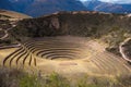 The archaeological site at Moray, travel destination in Cusco region and the Sacred Valley, Peru. Majestic concentric terraces, su Royalty Free Stock Photo