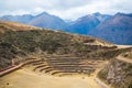 The archaeological site at Moray, travel destination in Cusco region and the Sacred Valley, Peru. Majestic concentric terraces, su Royalty Free Stock Photo