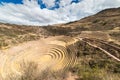 The archaeological site at Moray, travel destination in Cusco region and the Sacred Valley, Peru. Majestic concentric terraces, su Royalty Free Stock Photo