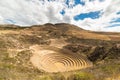 The archaeological site at Moray, travel destination in Cusco region and the Sacred Valley, Peru. Majestic concentric terraces, su Royalty Free Stock Photo
