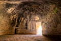 The archaeological site of Mycenae near the village of Mykines, with ancient tombs, giant walls and the famous lions gate. Royalty Free Stock Photo