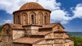 The beautiful Byzantine style Vrontochion Monastery, located in the famous archaeological site of Mystras in Peloponnese, Greece Royalty Free Stock Photo